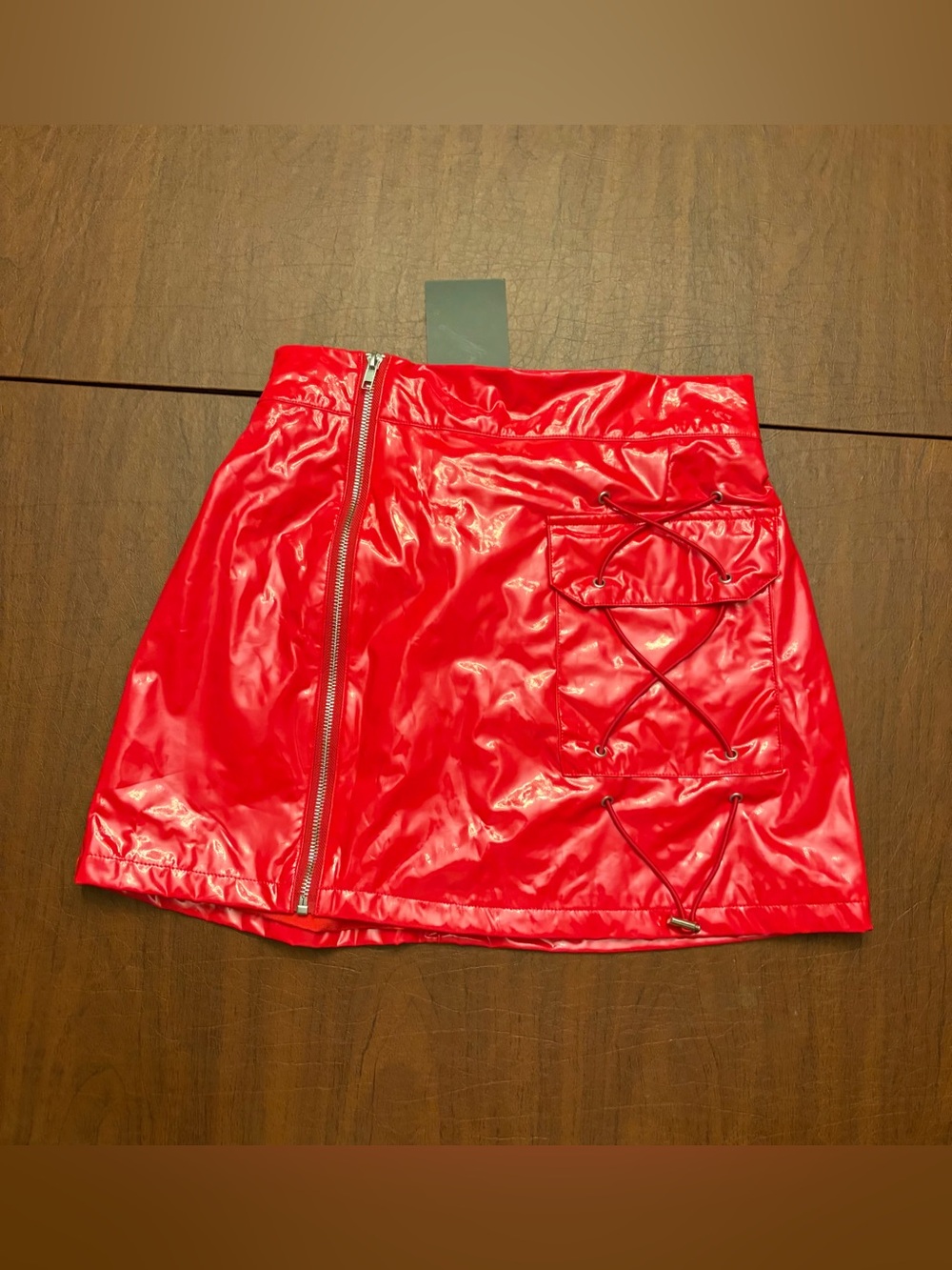 Mags & Pye Red Vinyl Lace-Up Mini Skirt Size L